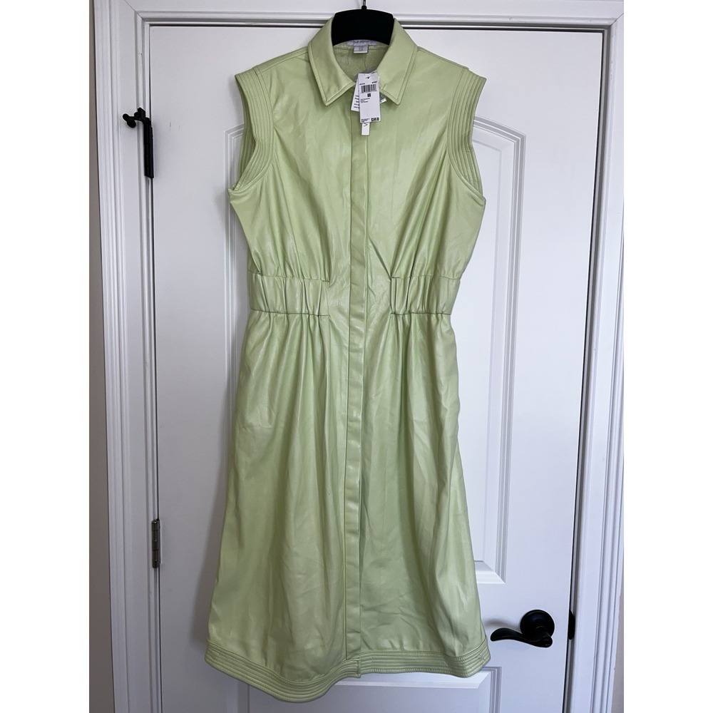 House of Harlow 1960 Women's Faux Leather Buttoned Sleeveless Dress Green Size M